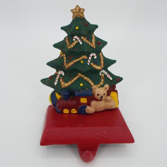 Vintage Cast Iron Christmas Stocking Hanger Tree Train Bear Candy Canes - Picture 10 of 10